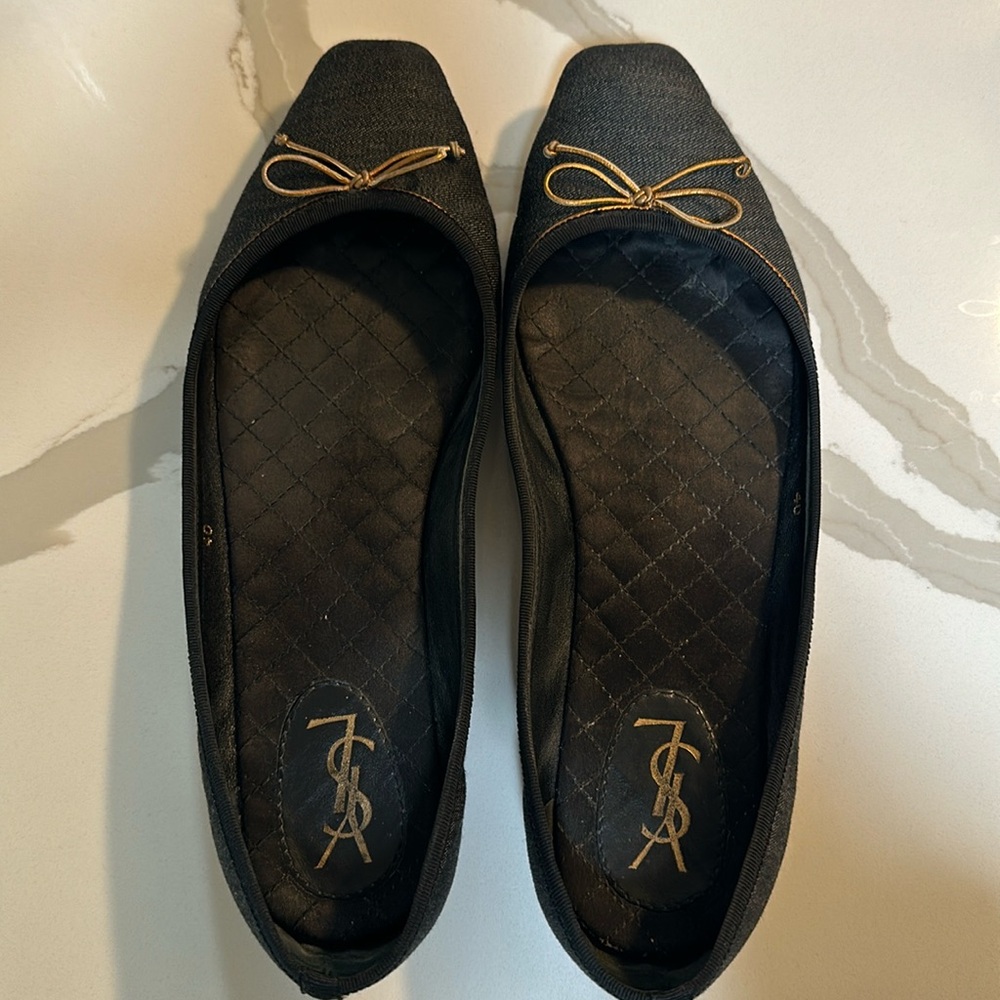 YSL navy denim ballerina flat size 40